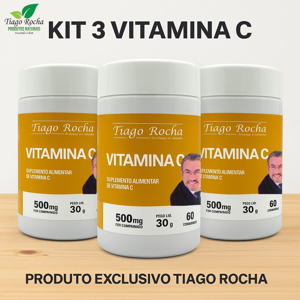 Kit3 potes Vitamina C Tiago Rocha 180 Comprimidos