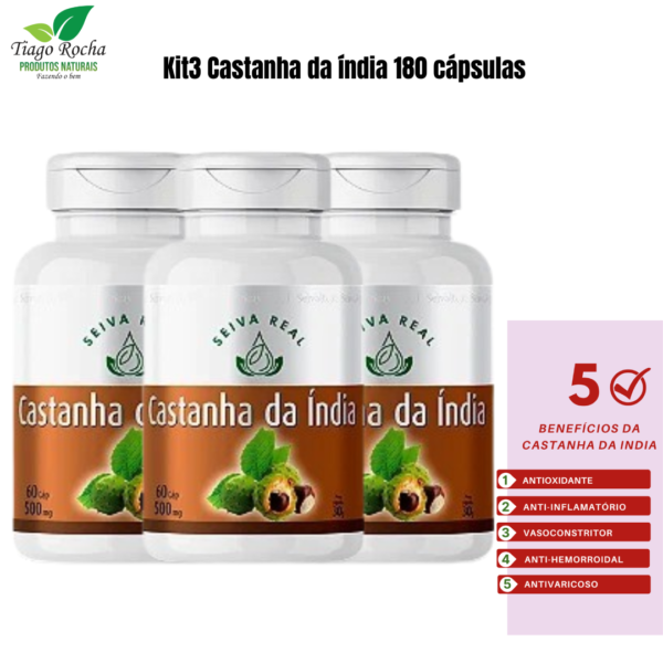 Kit3 Castanha da Índia Circulatório 180 cápsulas