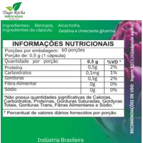 Alcachofra Berinjela diurética fígado 60 caps