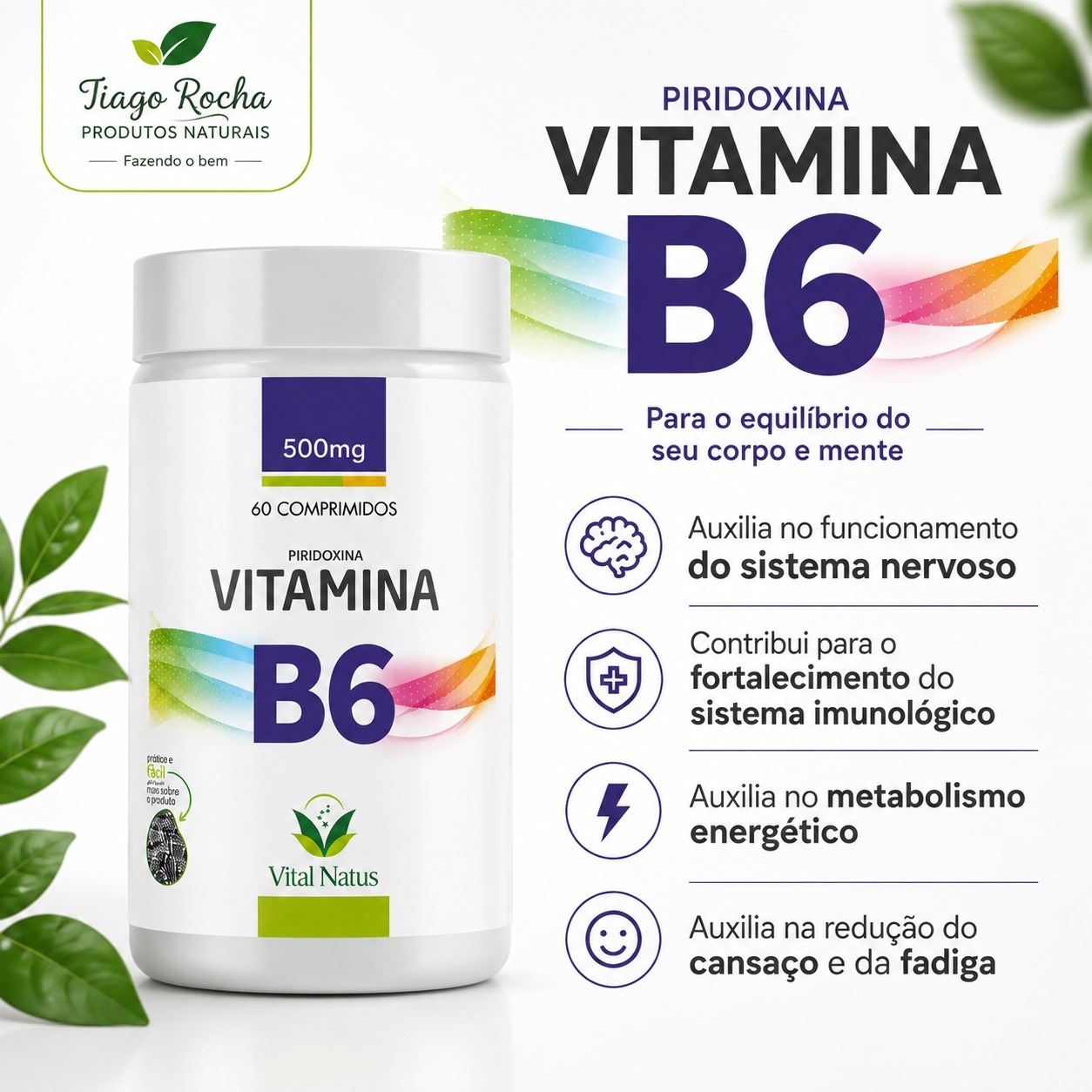 VITAMINA B6 Piridoxina - 60 comprimidos 500mg