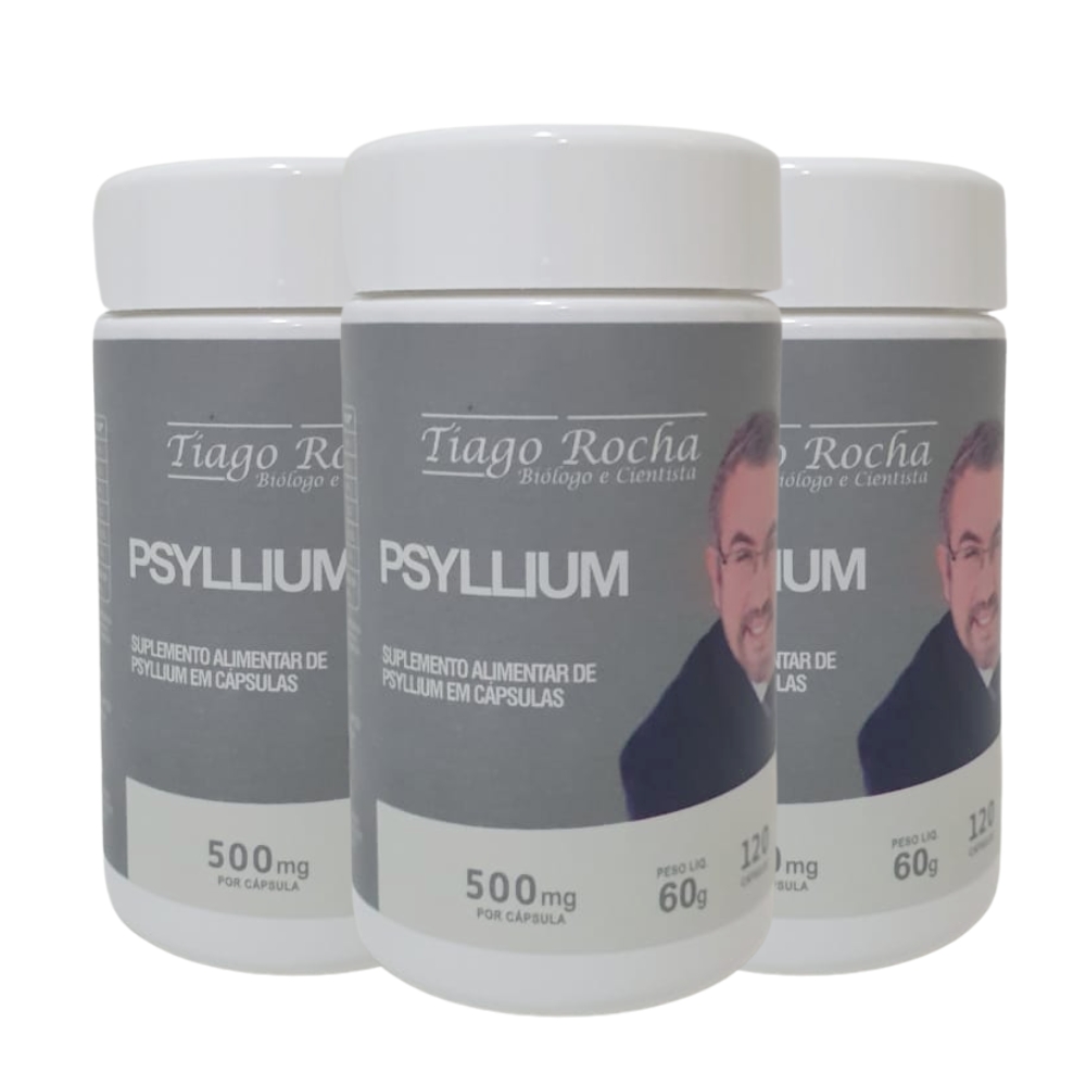 Kit C/03 Emagrecedor Psyllium Tiago Rocha 120 cápsulas de 500 mg
