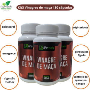 Kit180 cápsulas Vinagre de maça colesterol fígado