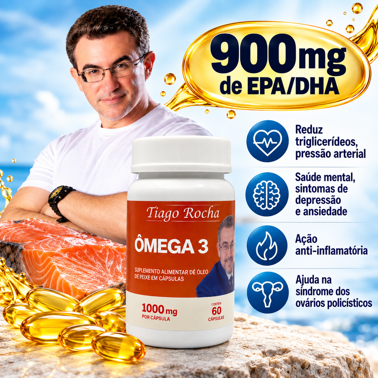 ômega3 Tiago Rocha Original 60 Cápsulas 1000 mg