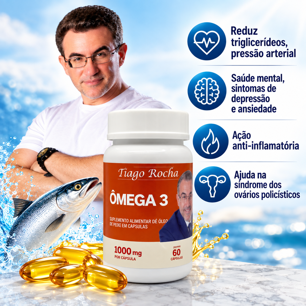 ômega3 Tiago Rocha Original 60 Cápsulas 1000 mg