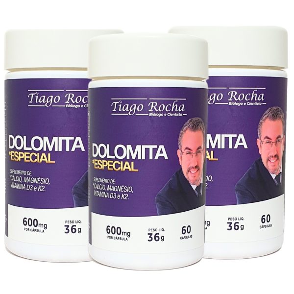 Kit3 potes Dolomita Especial Tiago R (Cálcio, Magnésio, D3, K2)
