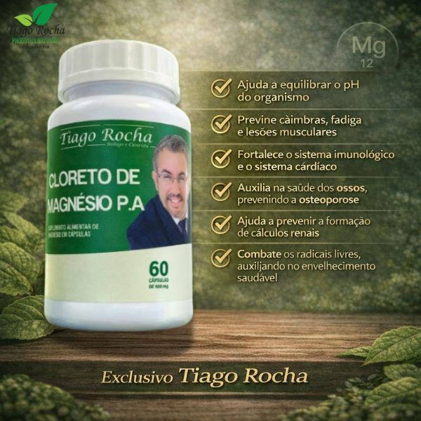 Magnesio Rocha Cloreto Magnésio PA 60 Cápsulas - Produtos Naturais Tiago Rocha