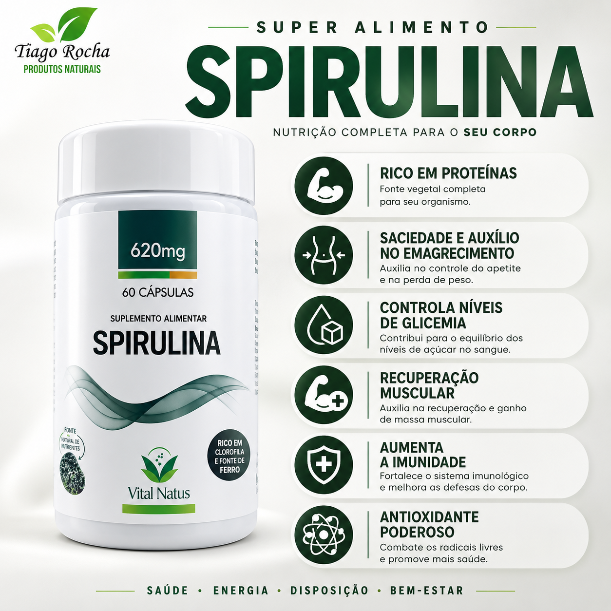 Inibidor Apetite Spirulina 60 cápsulas 620mg