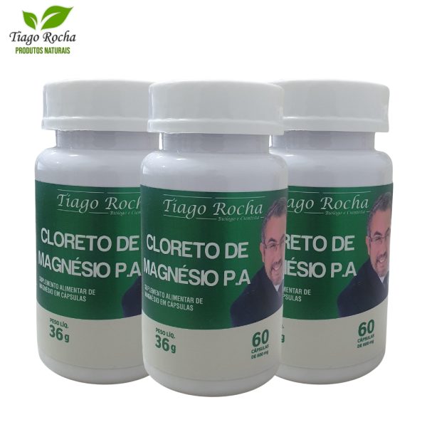 Kit 3 Potes Cloreto Magnésio PA Tiago Rocha c/180 Cáps 600 mg Amigo do coração