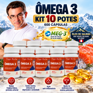 Kit10 potes ômega3 Tiago Rocha 600 cápsulas Origina