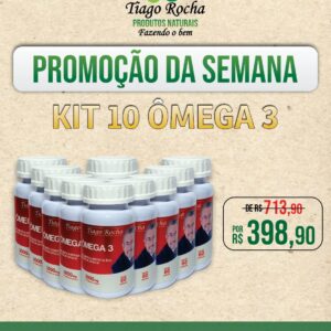 Kit10 potes ômega3 Tiago Rocha DHA(0.200mg) /EPA(0400mg) Original águas profundas e geladas1000 mg com 600 cápsulas