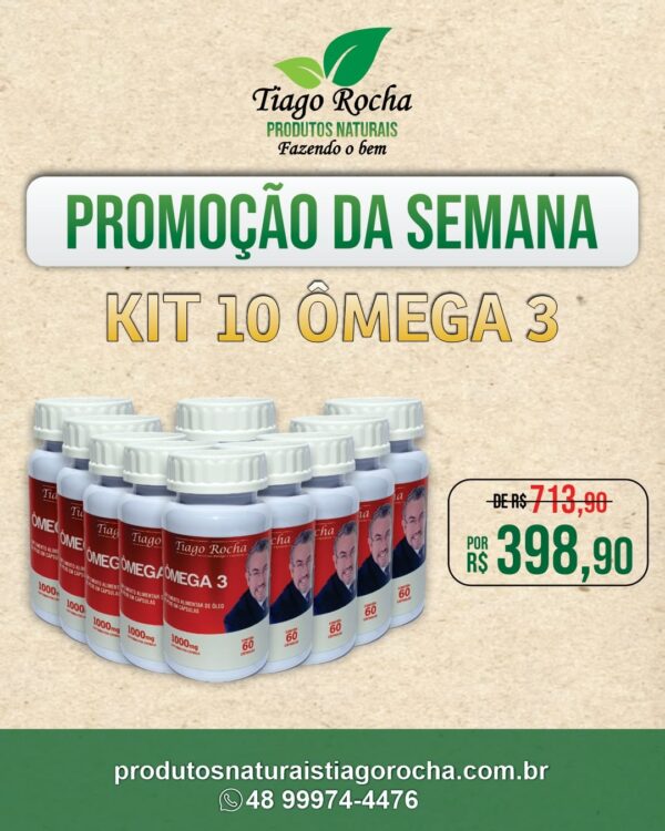 Kit10 potes ômega3 Tiago Rocha DHA(0.200mg) /EPA(0400mg) Original águas profundas e geladas1000 mg com 600 cápsulas