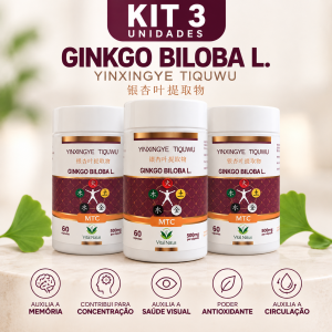 KiT3 Potes Ginkgo Biloba 180 Cápsulas 500mg