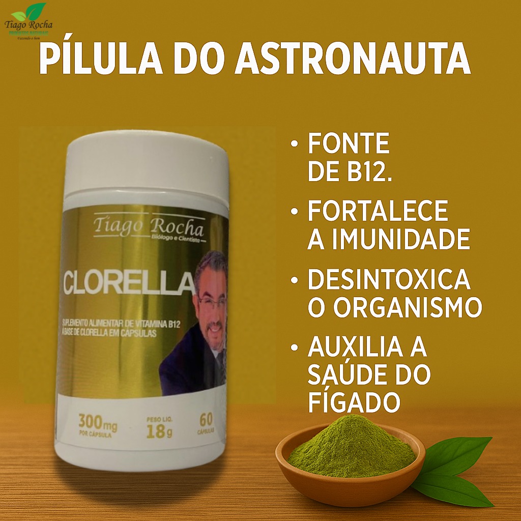 Kit3 Clorella B12 Tiago Rocha 180 cápsulas - Imagem 2
