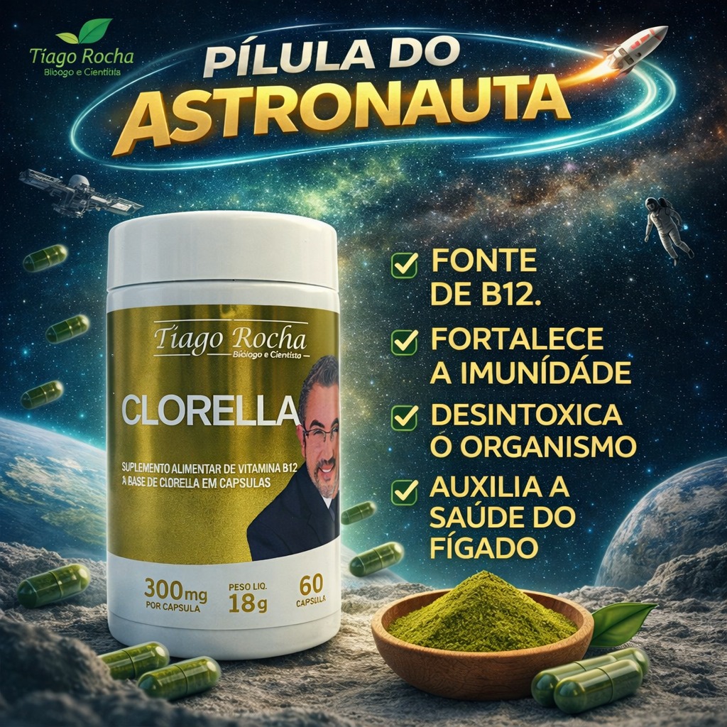 Kit3 Clorella B12 Tiago Rocha 180 cápsulas