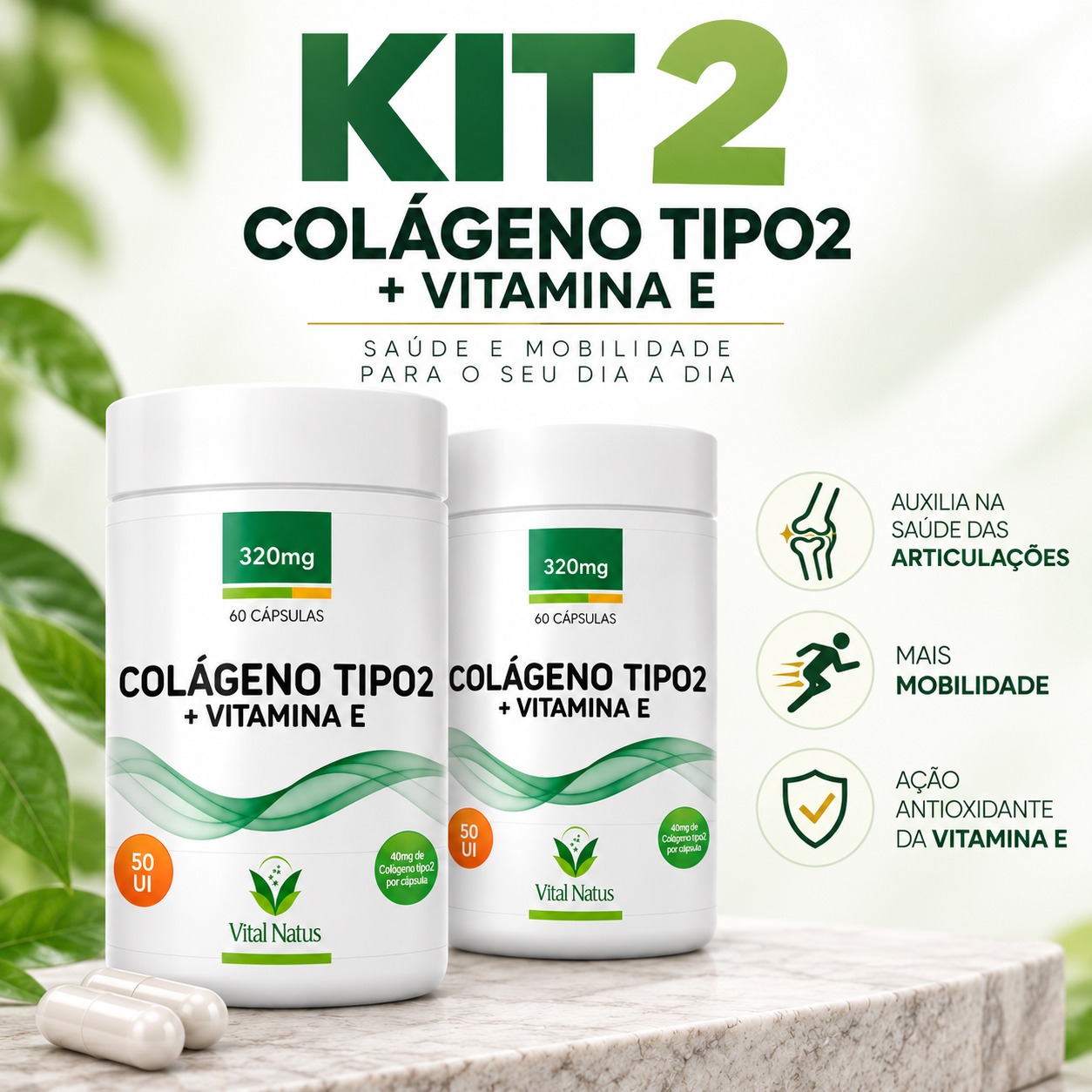 KIT2 Colágeno Tipo 2 + Vitamina E 400mg 60 cáps.