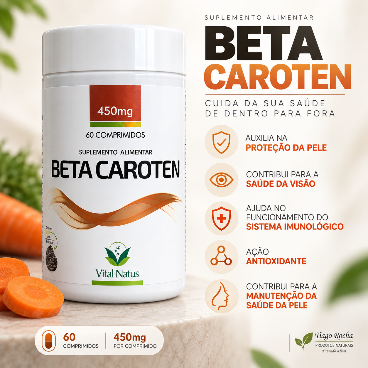Beta Caroteno Bronzeador 450mg 60 comp.
