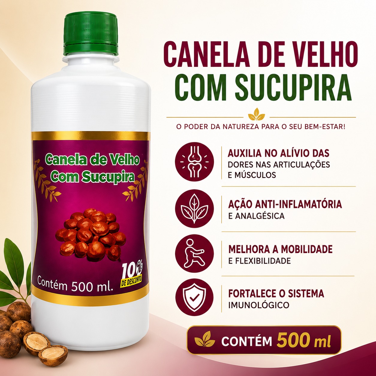 ANTI-INFLAMATÓRIO NATURAL CANELA DE VELHO E SUCUPIRA 500ml