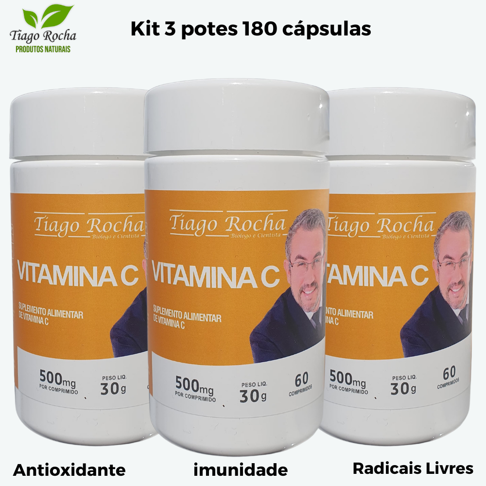Kit3 potes Vitamina C Tiago Rocha 180 Comprimidos