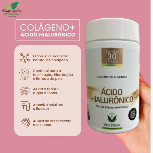 Ácido Hialurônico com Colágeno hidrolisado e vitaminas 30cápsulas
