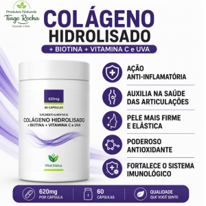 COLÁGENO HIDROLISADO + BIOTINA + VITAMINA C E UVA 620mg C/ 60 CÁPSULAS