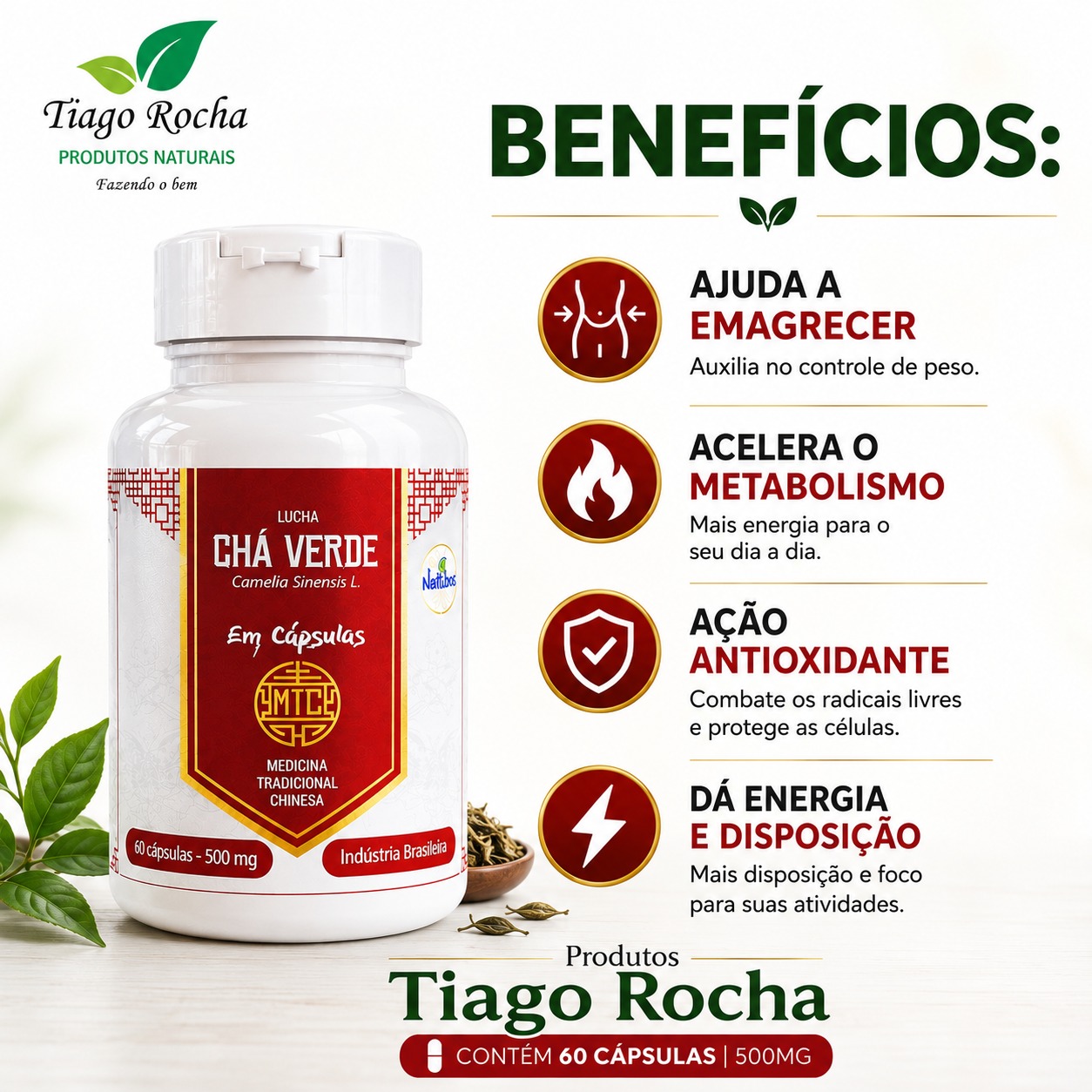 Chá Verde Emagrecedor 500mg 60 cáps.