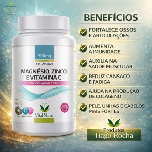 Magnésio Zinco Vitamina Colágeno tipo II 60caps 500mg