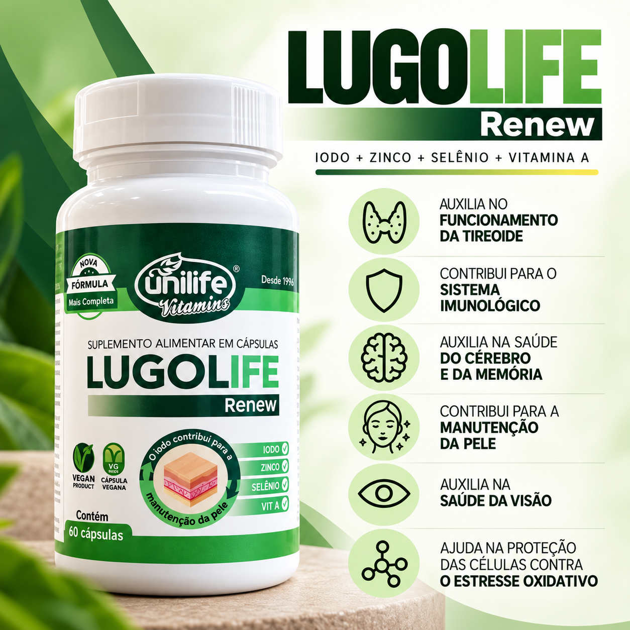 Lugolife – Iodo, Zinco, Selênio e Vitamina A 500mg 30 cáps.