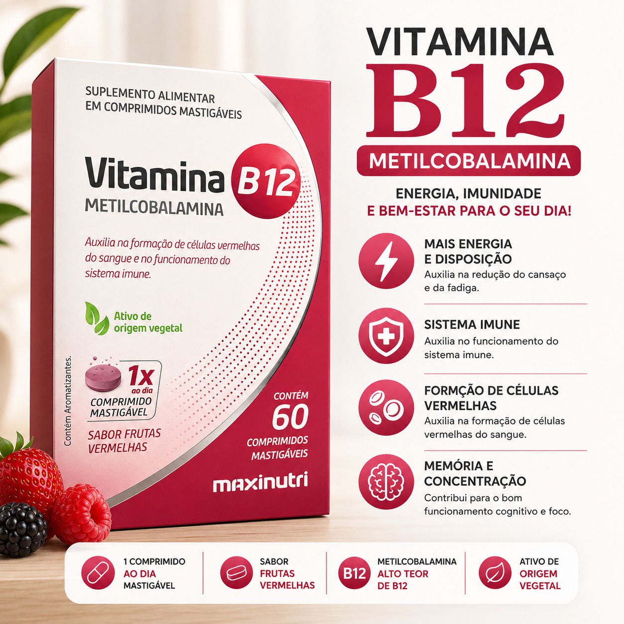 B12 Metilcobalamina mastigável 60 comprimidos