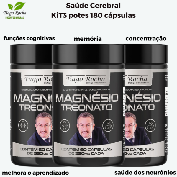 Kit3 potes Magnésio Treonato Tiago Rocha 180 Caps