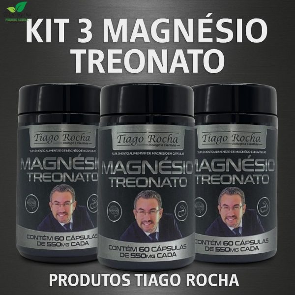 Magnesio Rocha Kit3 potes Magnésio do cérebro Treonato - Produtos Naturais Tiago Rocha