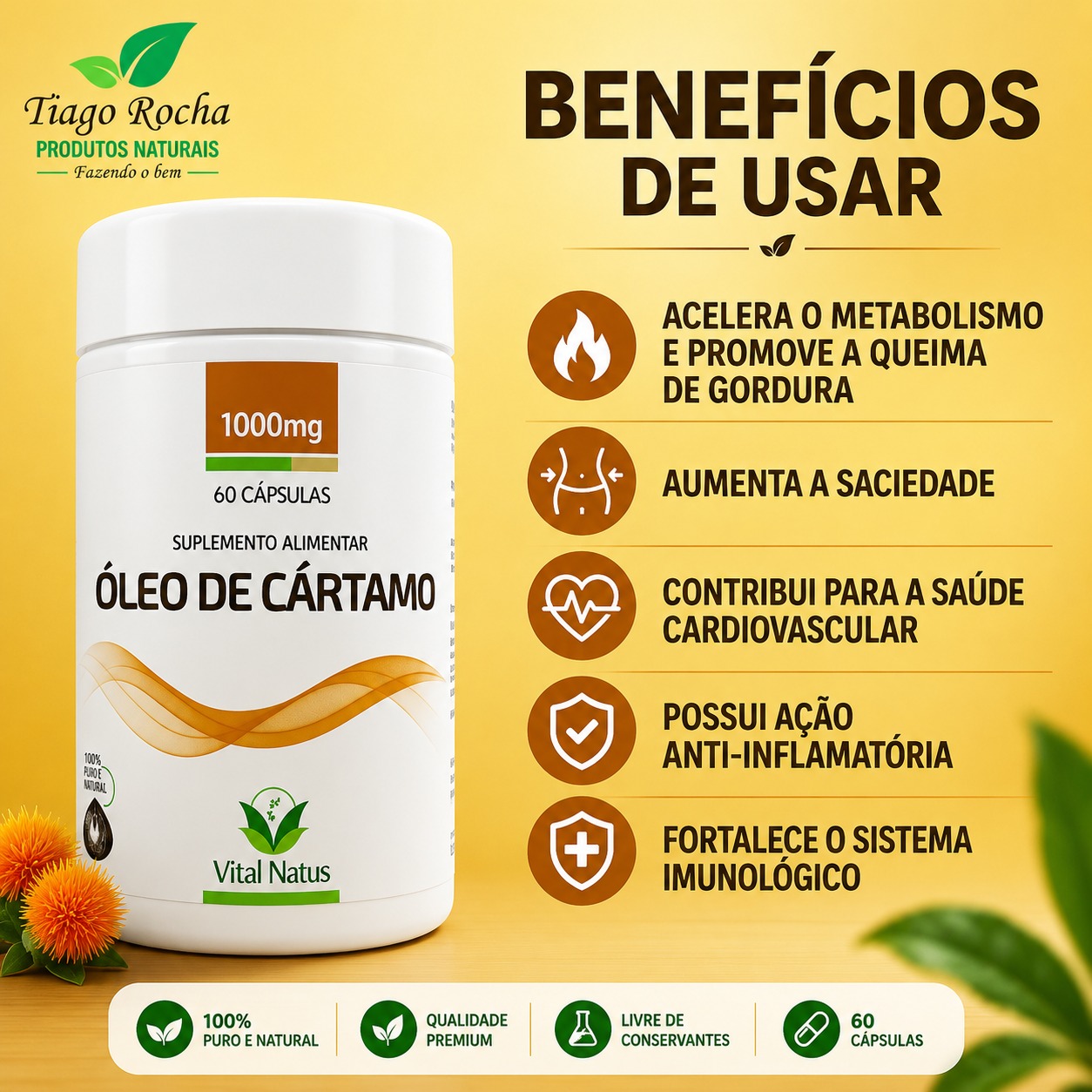 Óleo de Cártamo 60 vital fonte ômegas 6 9