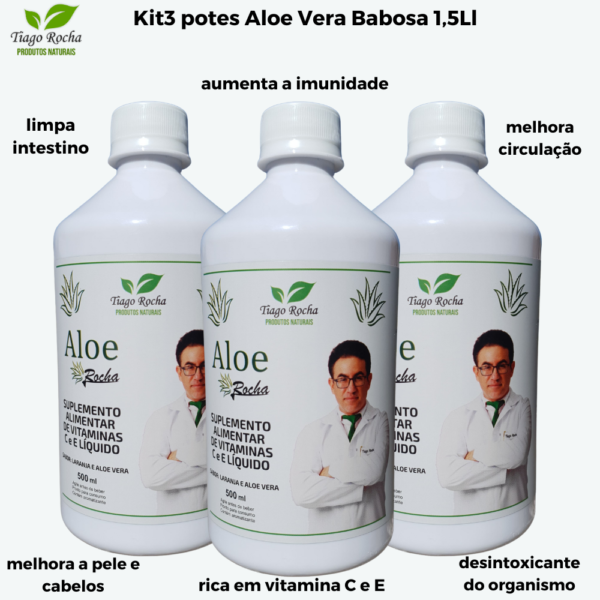 Kit3 Sucos Babosa Aloe Vera Gel Tiago Rocha 1.5 litros