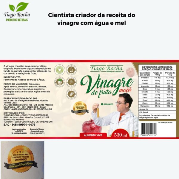 Kit3 potes Vinagre de maça orgânico Tiago Rocha 1.5 litros