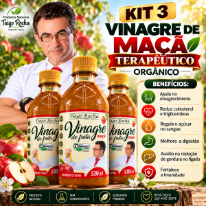 Kit3 Vinagre terapêutico maça orgânico Tiago Rocha 1.5 litros