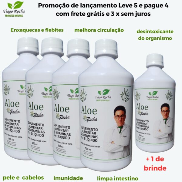 Kit promoção Suco Babosa Aloe Vera Tiago Rocha Leve 5 pague 4