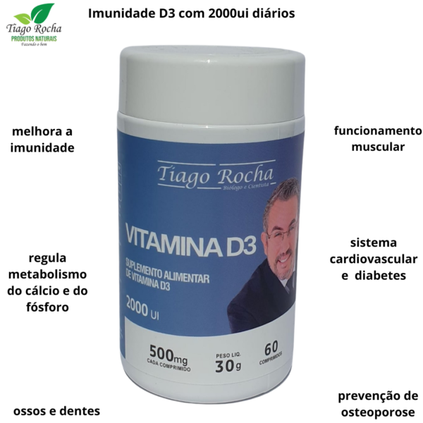 Vitamina D3 Tiago Rocha 500 mg (2000ui) ossos e coração