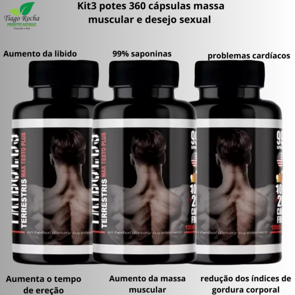 99% Saponinas Kit 3potes Tribulus Terrestris 360 Cáps massa muscular e sexo