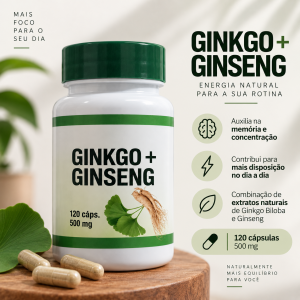 Ginkgo + Ginseng - Saúde Mental e Física 500mg 120 cáps.