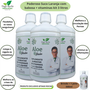 Kit3L Suco Gel Babosa Aloe Vera Tiago Rocha 3Litros e brinde