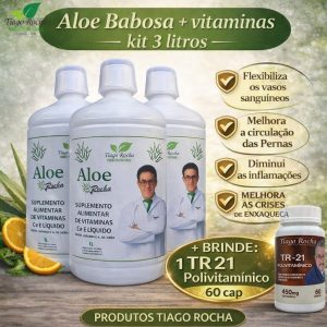 Kit3L Suco Gel Babosa Aloe Vera Tiago Rocha 3Litros e brinde
