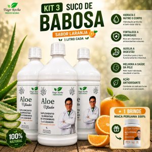 Kit3L Suco Gel Babosa Aloe Vera Tiago Rocha 3Litros e brinde