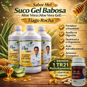 Kit3L Suco Gel Babosa Aloe Vera Tiago Rocha com Mel 3Litros e brinde