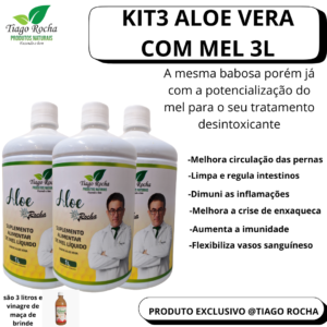 Kit3L Suco Gel Babosa Aloe Vera Tiago Rocha com Mel 3Litros e brinde vinagre de maça