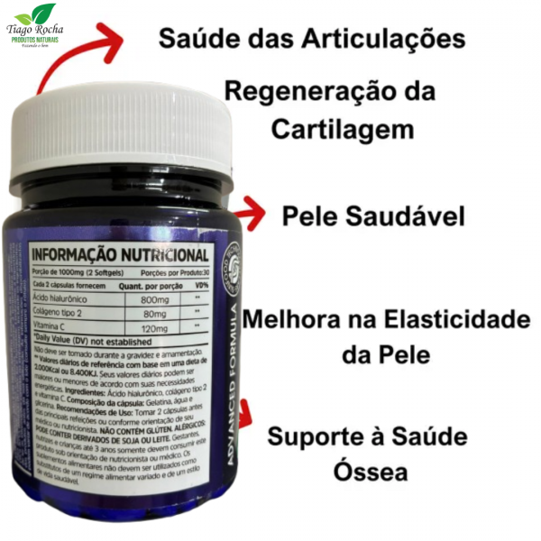 Ácido Hialurônico c/Colágeno Tipo2 softgel 60 cáps 1000mg