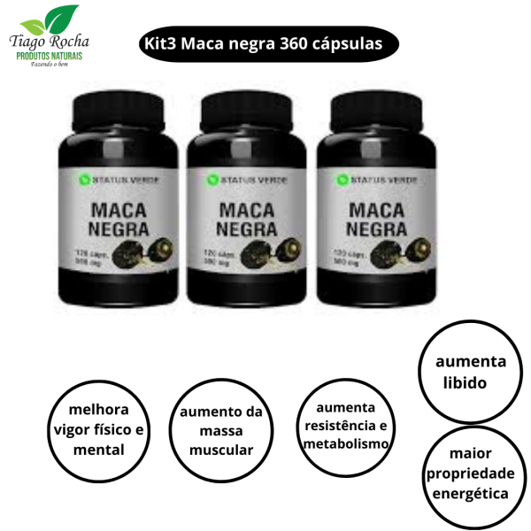 Kit3 potes Rara e Potente Maca Peruana Negra 360 cápsulas