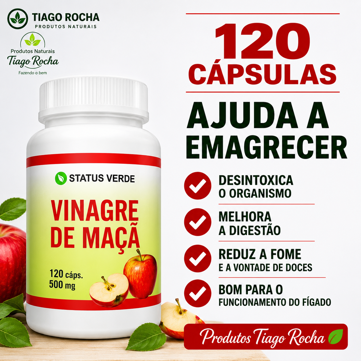120 Cápsulas Vinagre de Maça Colesterol Fígado