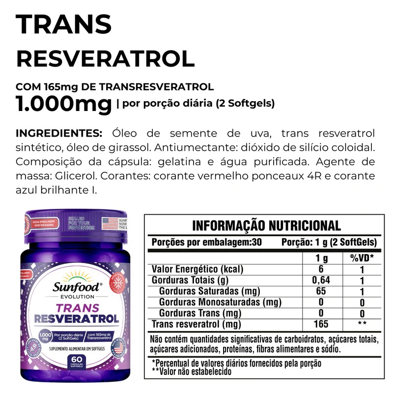 Trans Resveratrol 600mg 60 Softgels | Sunfood - Imagem 2