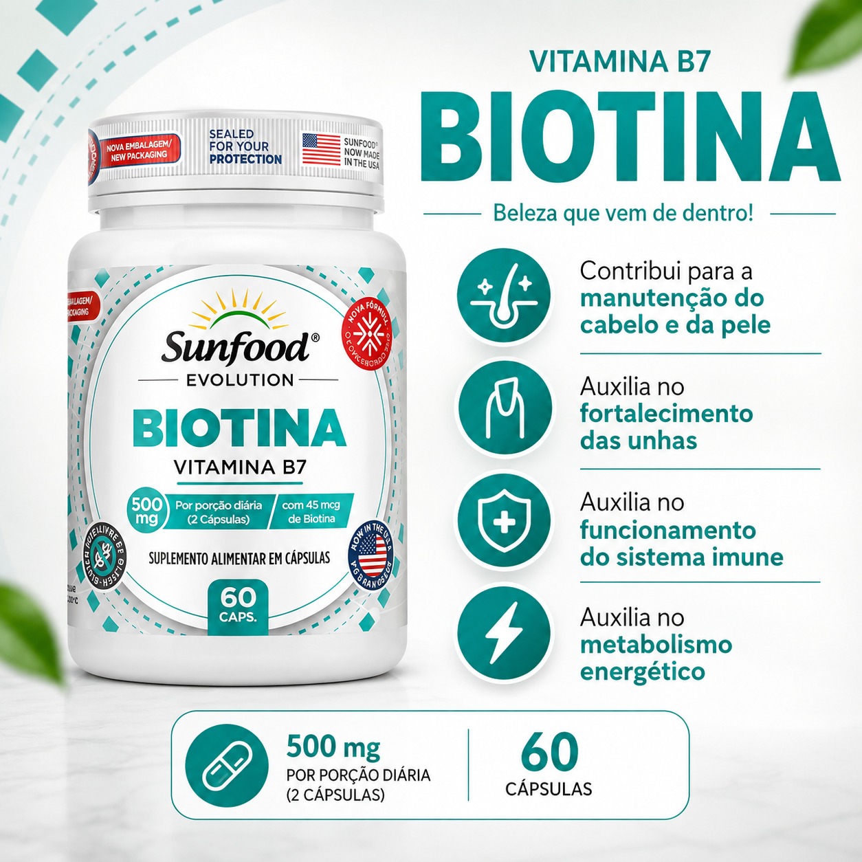 Vitamina da Beleza Biotina B7 45mcg SF