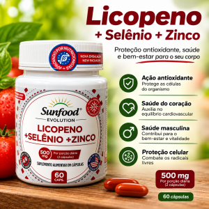 Licopeno De Tomate Selênio + Zinco 500mg 60 Cáps Sunfood