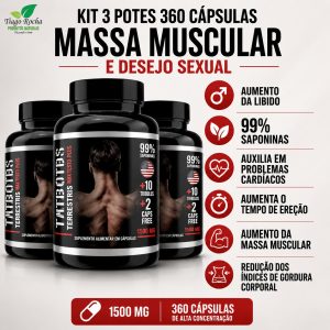 99% Saponinas Kit 3potes Tribulus Terrestris 360 Cáps massa muscular e sexo